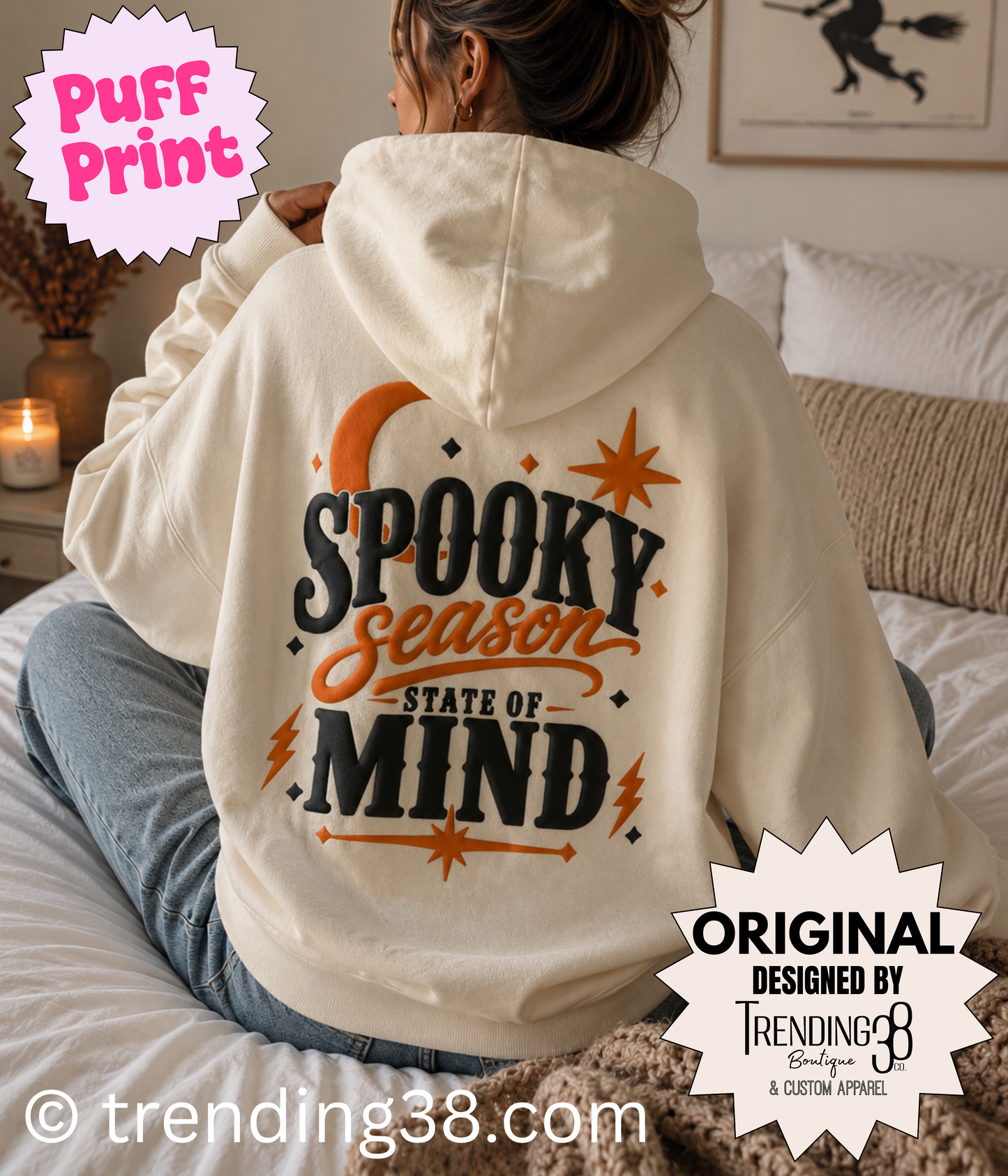 Spooky Season State of Mind Puff Print Oversized Hoodie