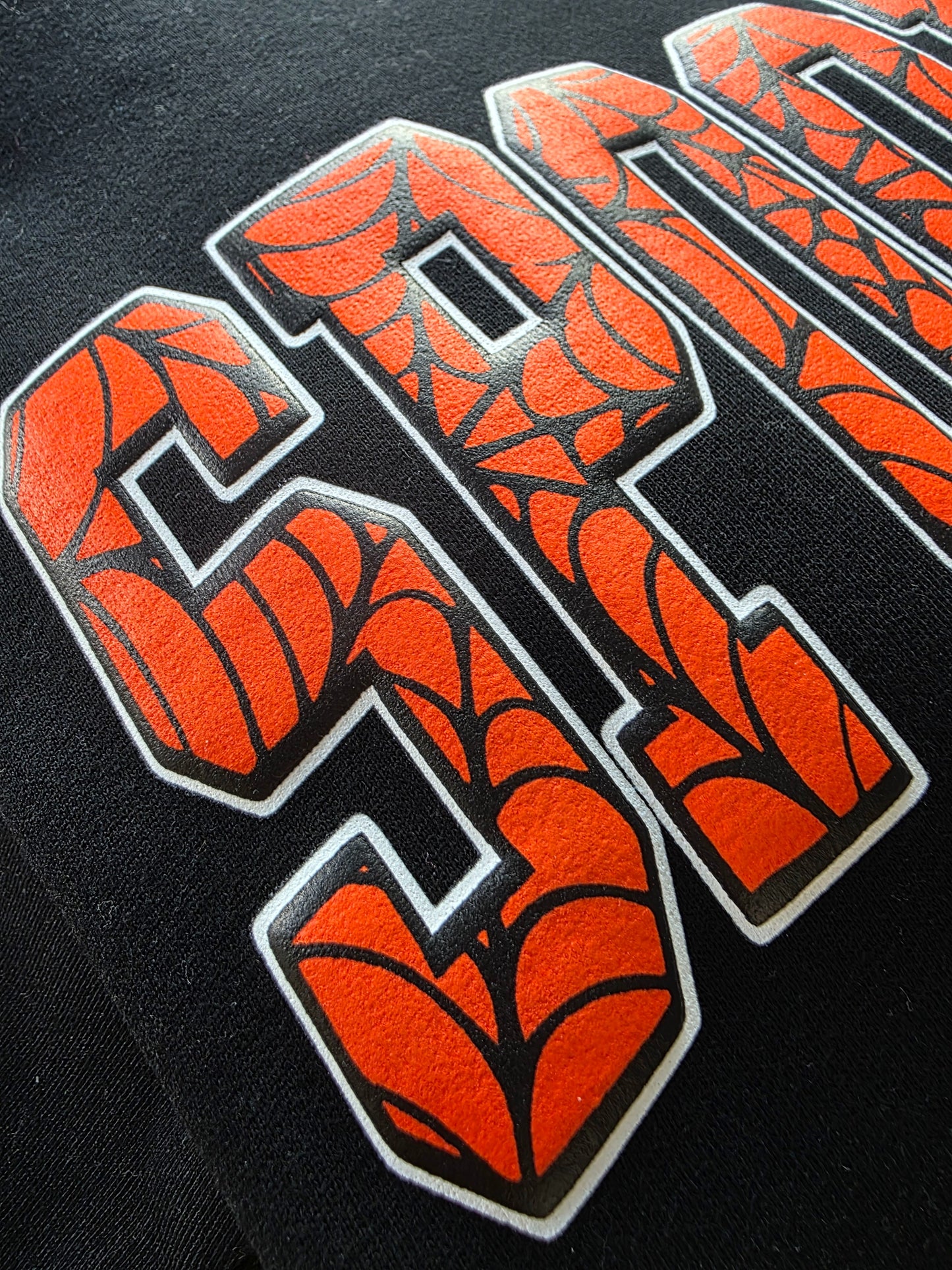 Spider web on Orange Spooky design on a black Hoodie