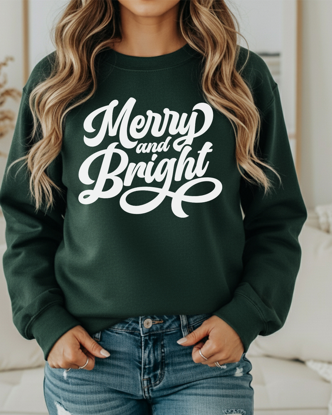 Merry and Bright Christmas Sweatshirt | Red & Forest Green Sweatshirt
