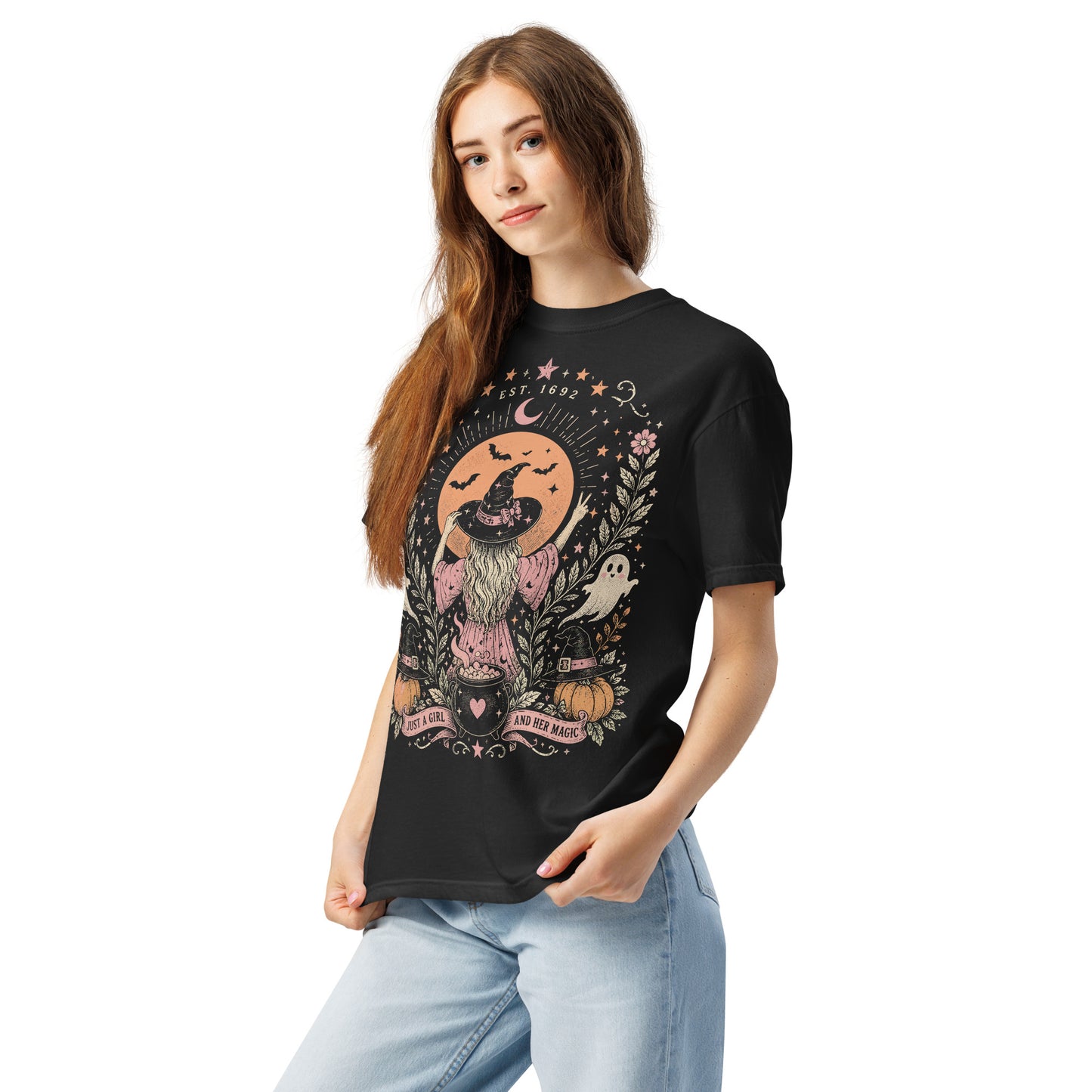 Cute Witch Halloween Shirt | Just A Girl And Her Magic Comfort Colors Graphic Tee