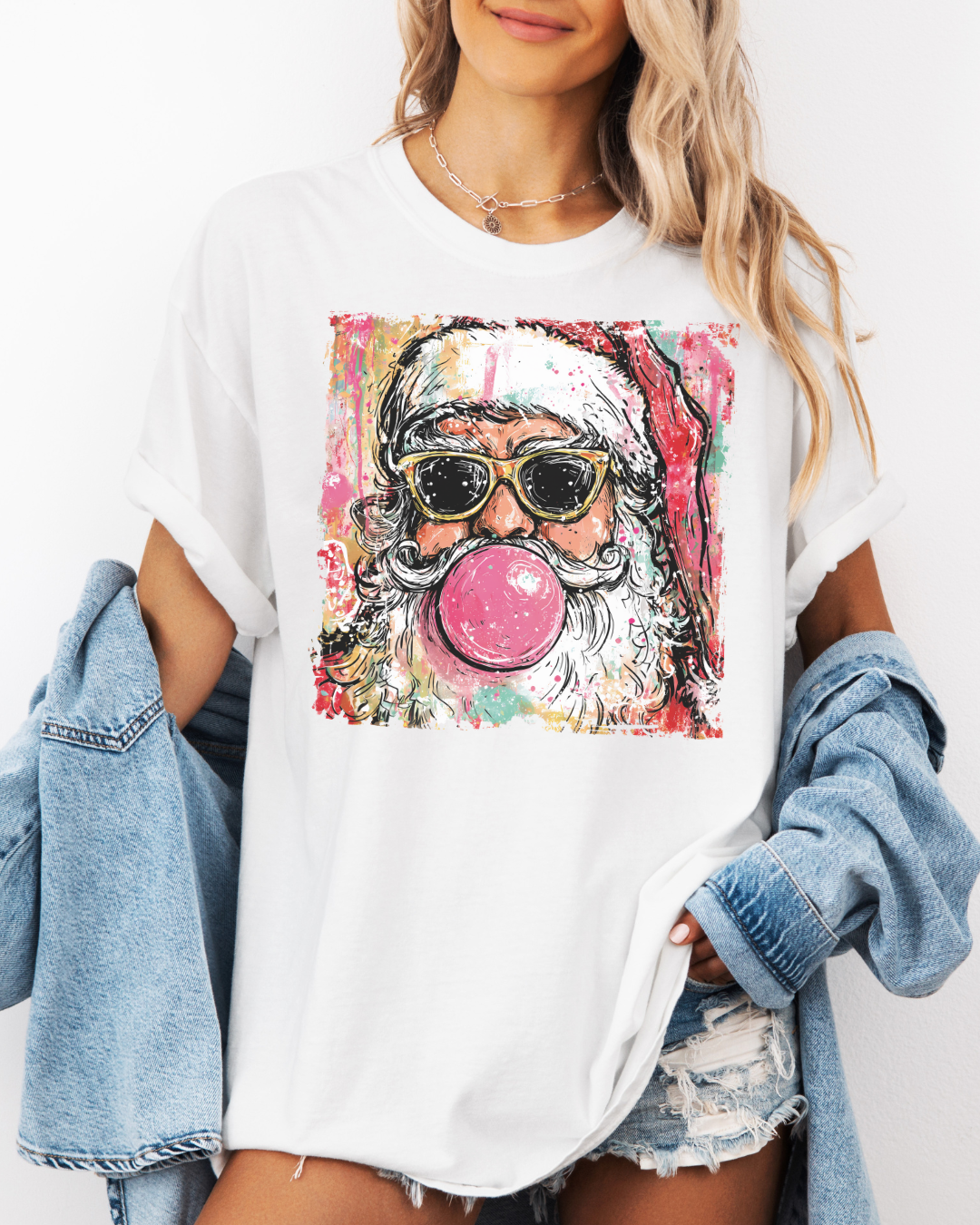 Preppy Santa Clause Bubble Gum Graphic Tee