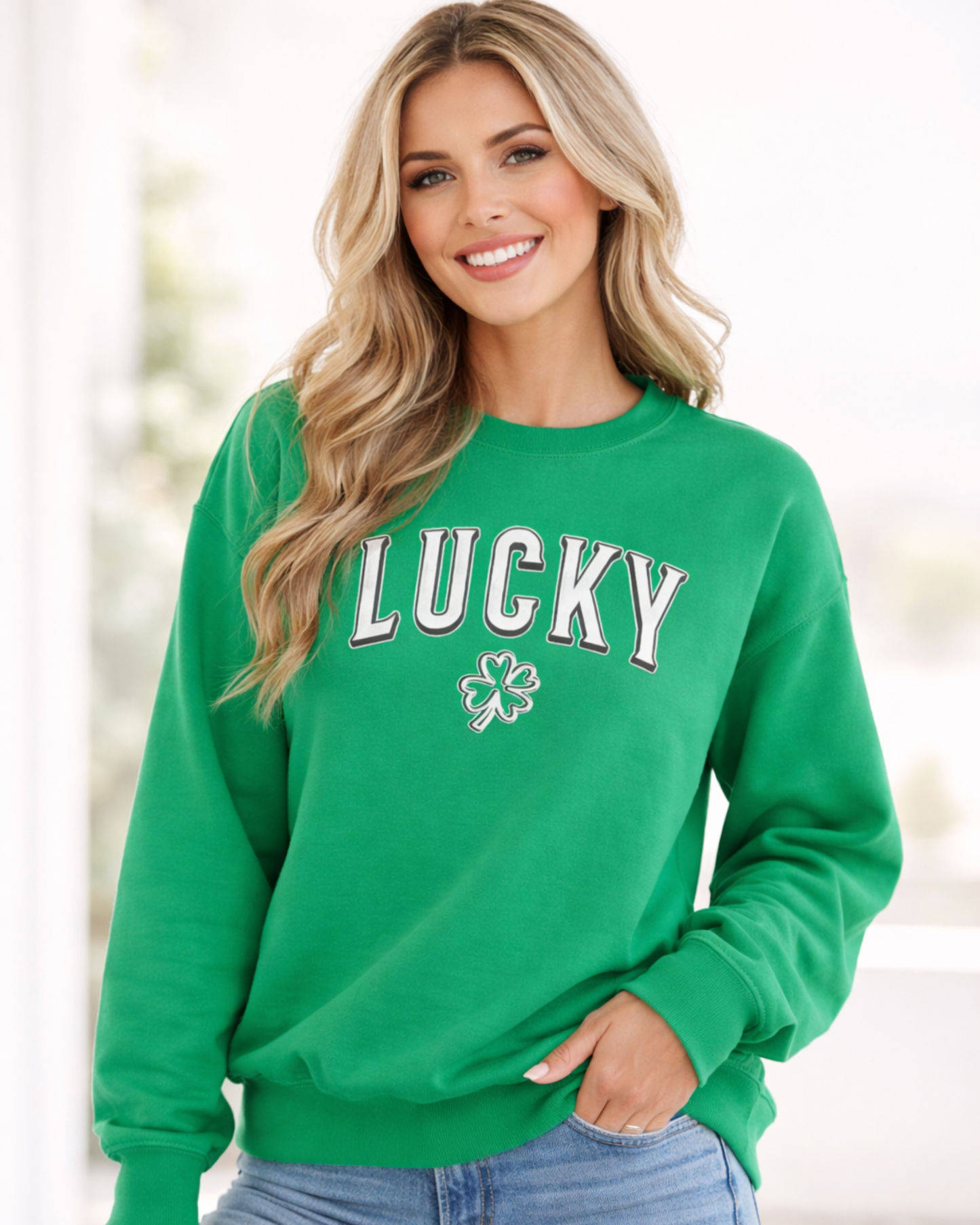 Lucky Shamrock 3D Puff Print Sweatshirt – St. Patrick’s Day Green Crewneck