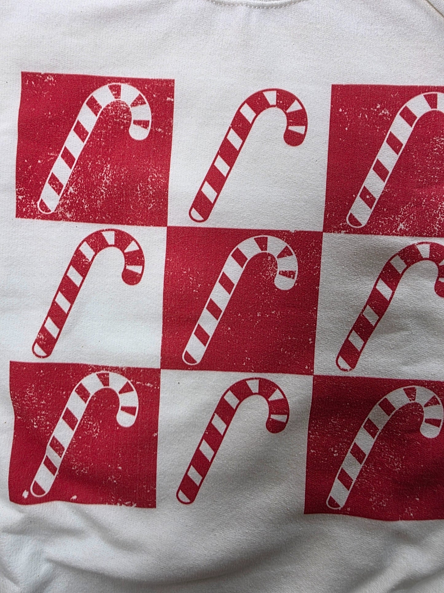 Candy Cane Checker Pattern Christmas Sweatshirt – Festive Holiday Checkerboard Pullover