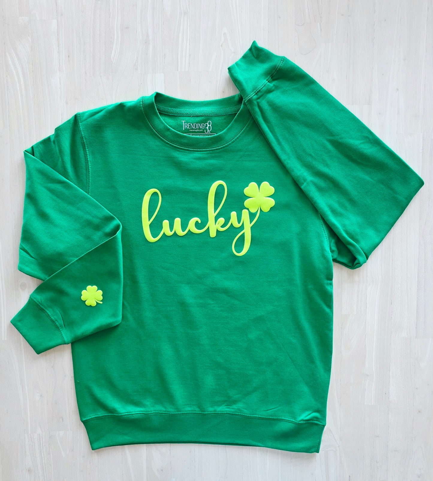 Lucky 3D Puff Sweatshirt for Women | Shamrock Sweatshirt | Kelly Green or Black | St Patrick's Day Crewneck | Trendy Graphic Sweatshirt Gift