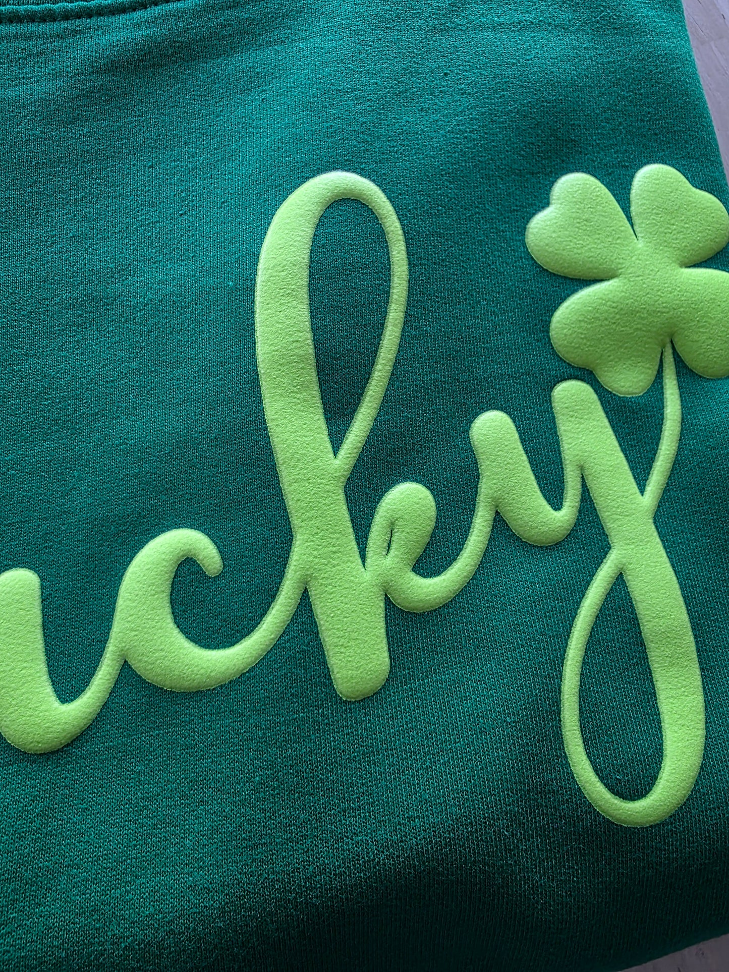 Lucky 3D Puff Sweatshirt for Women | Shamrock Sweatshirt | Kelly Green or Black | St Patrick's Day Crewneck | Trendy Graphic Sweatshirt Gift