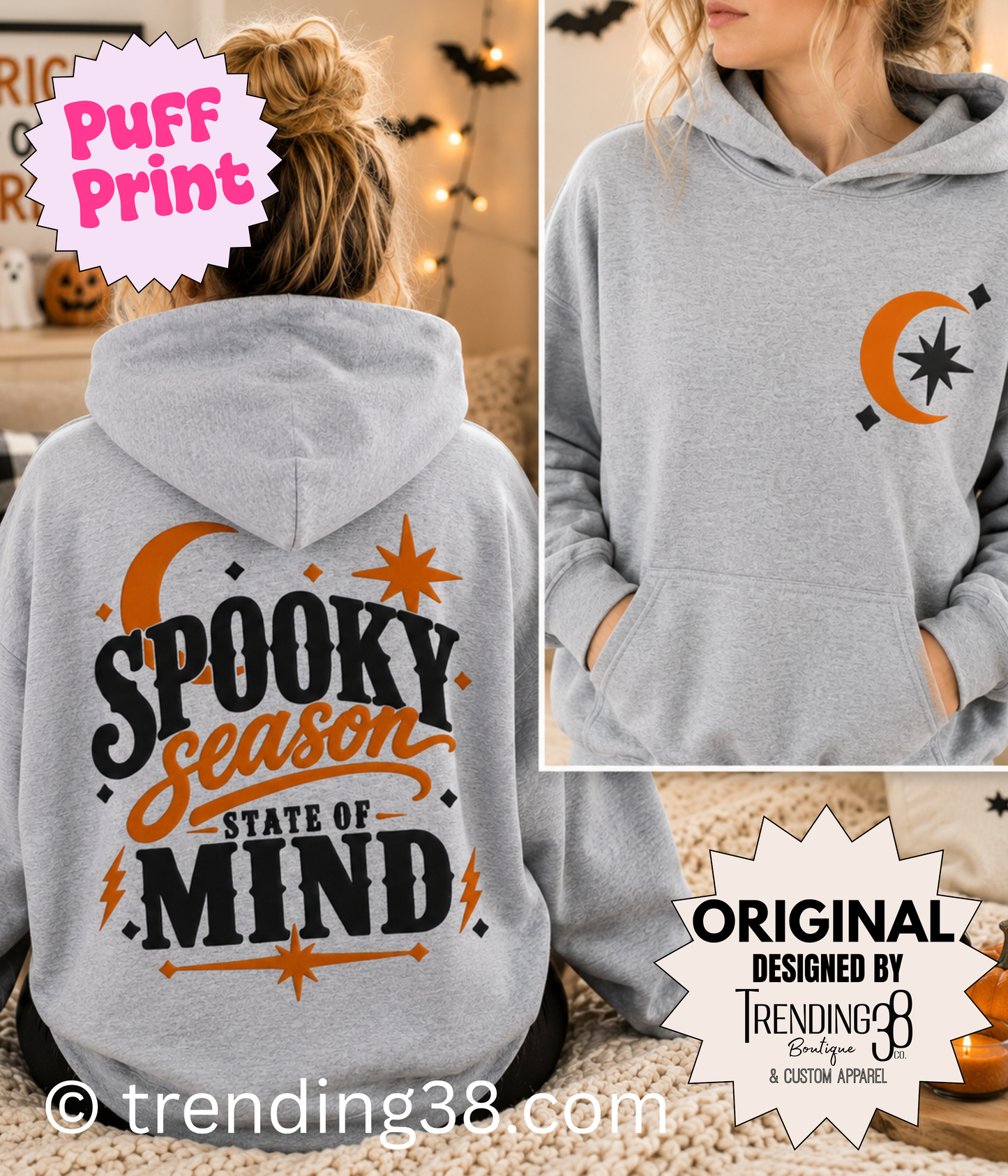 Spooky Season State of Mind Puff Print Oversized Hoodie