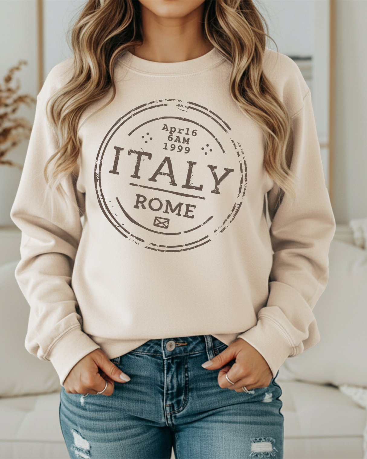 Italy Rome 1999 Vintage Stamp Sweatshirt | Retro Travel Crewneck | European Aesthetic Pullover