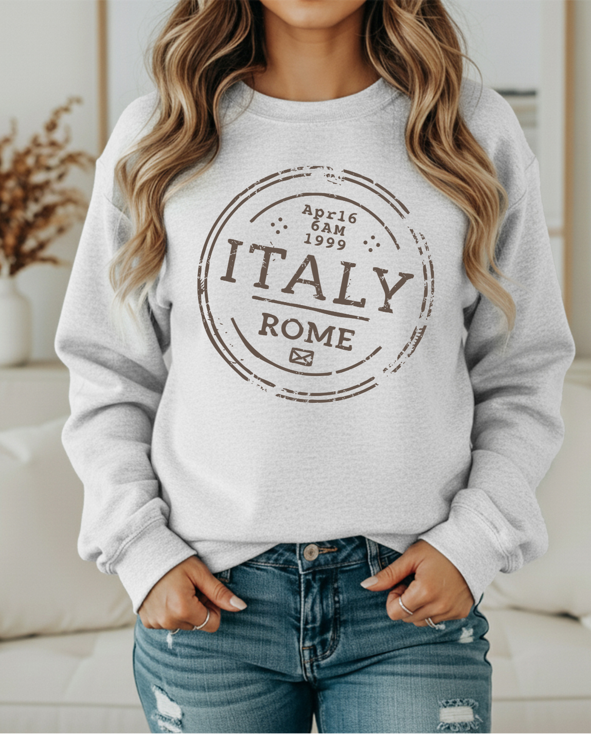 Italy Rome 1999 Vintage Stamp Sweatshirt | Retro Travel Crewneck | European Aesthetic Pullover