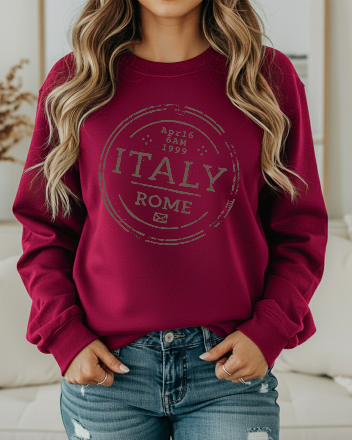 Italy Rome 1999 Vintage Stamp Sweatshirt | Retro Travel Crewneck | European Aesthetic Pullover