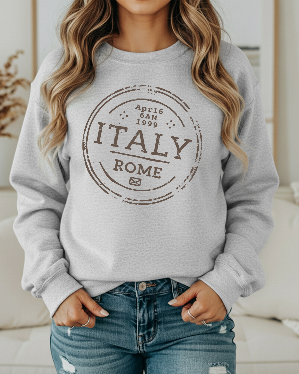 Italy Rome 1999 Vintage Stamp Sweatshirt | Retro Travel Crewneck | European Aesthetic Pullover
