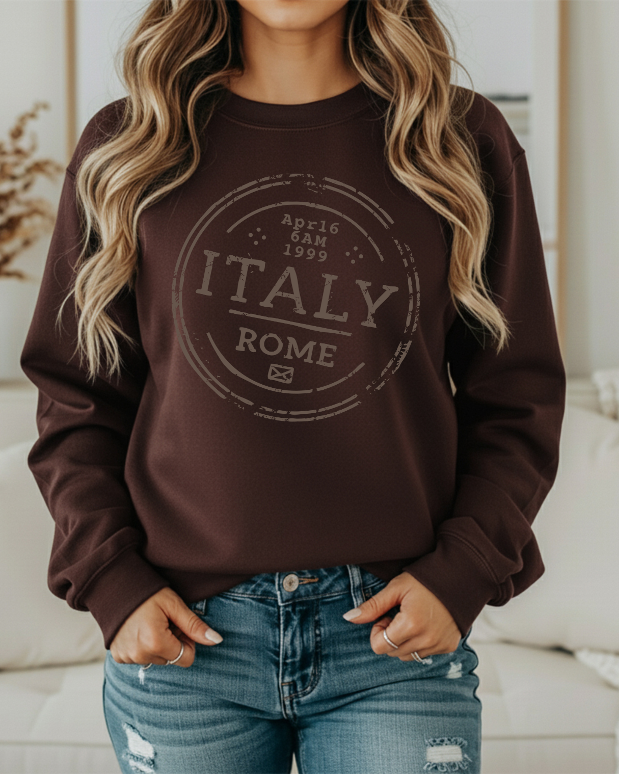 Italy Rome 1999 Vintage Stamp Sweatshirt | Retro Travel Crewneck | European Aesthetic Pullover