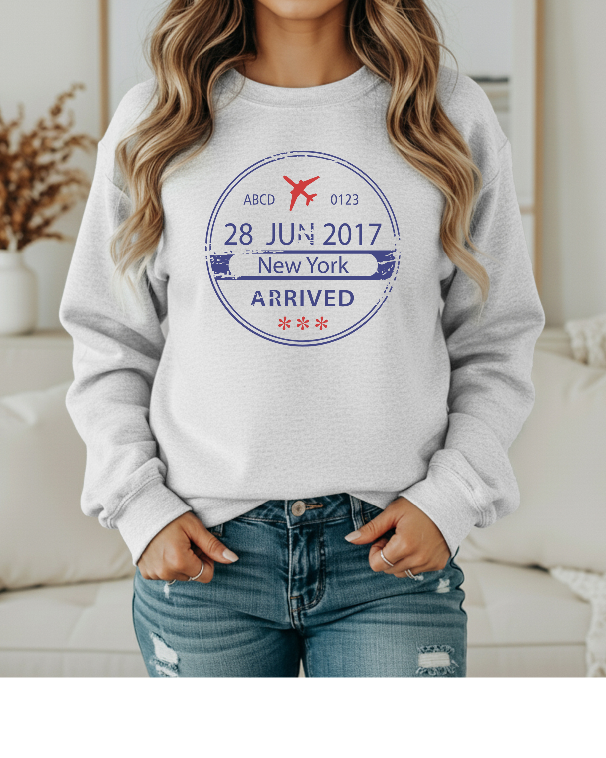 New York 2017 Arrival Stamp Sweatshirt | Vintage Travel Crewneck | Retro Postmark Pullover