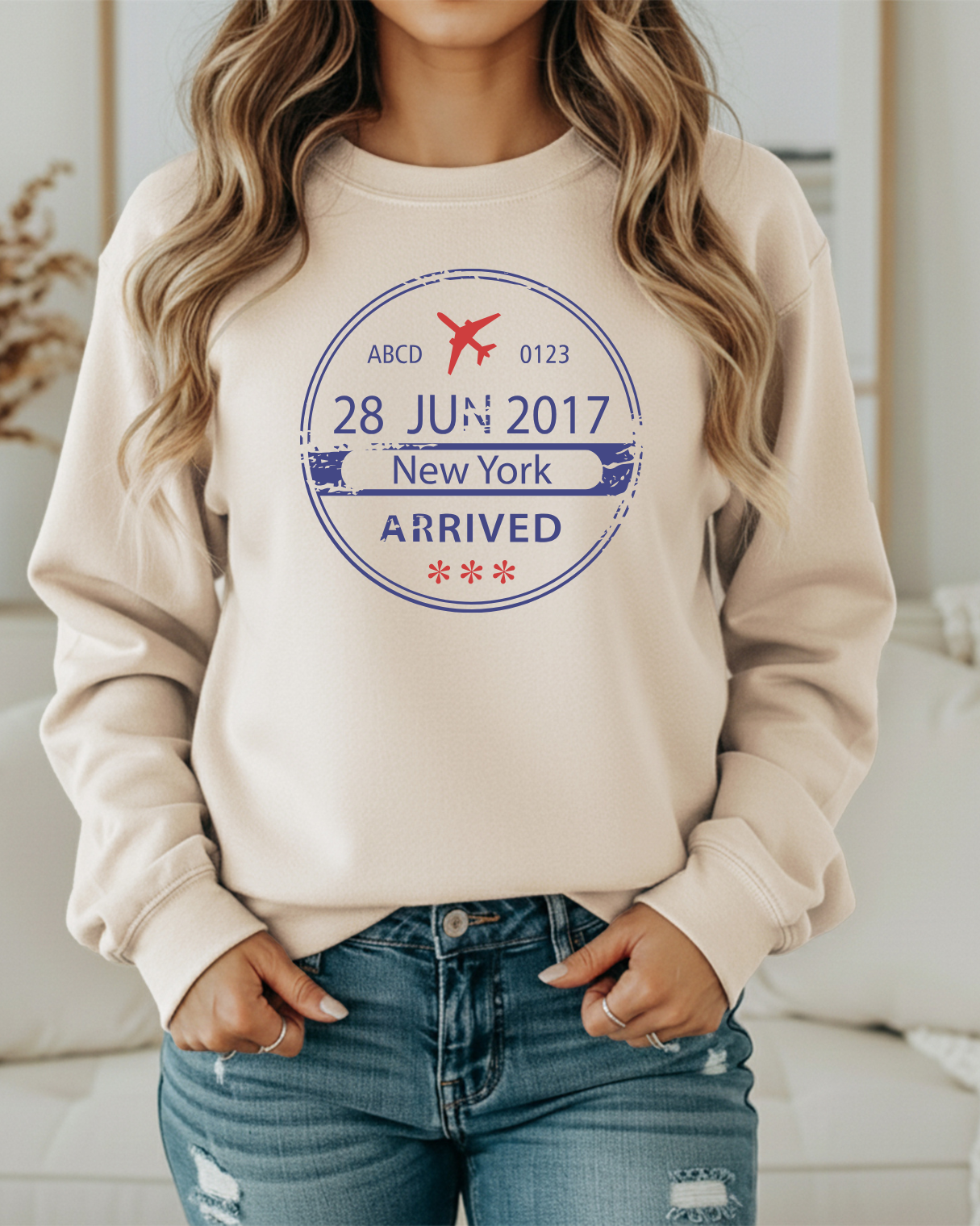 New York 2017 Arrival Stamp Sweatshirt | Vintage Travel Crewneck | Retro Postmark Pullover