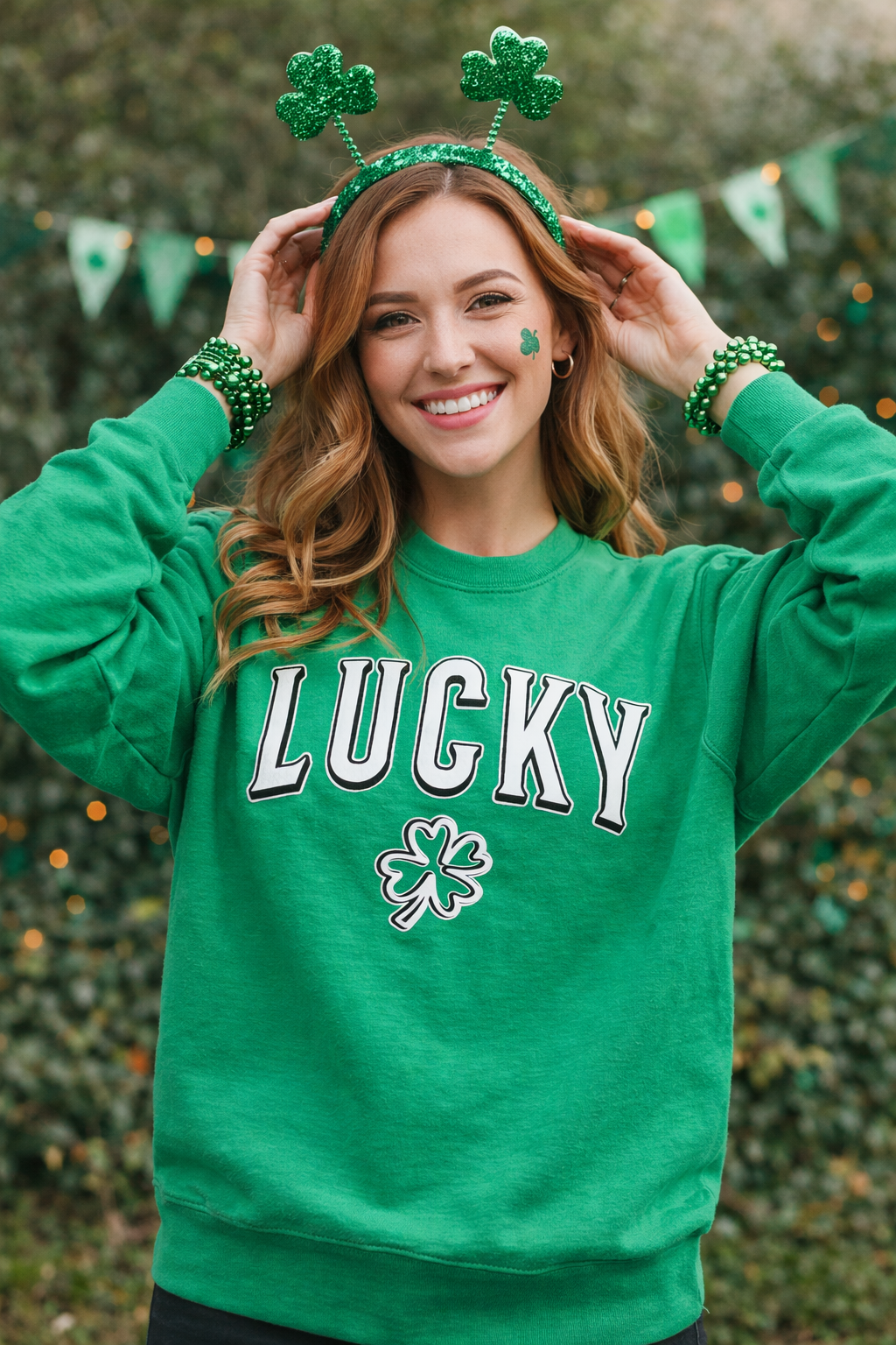 Lucky Shamrock 3D Puff Print Sweatshirt – St. Patrick’s Day Green Crewneck