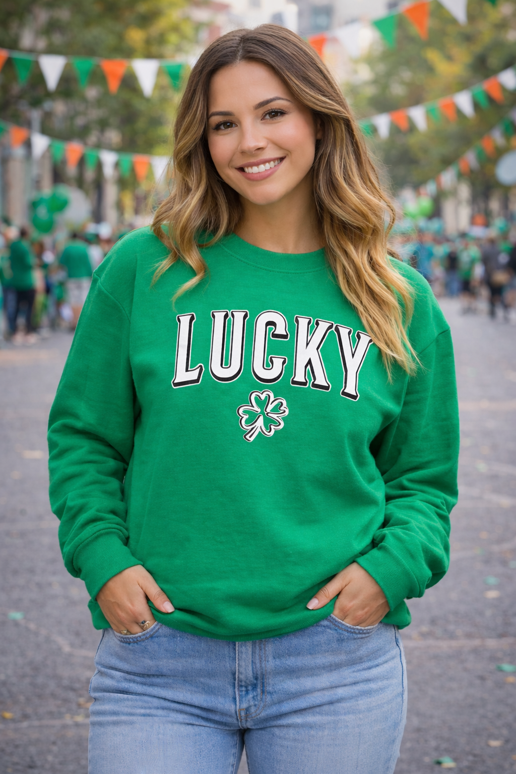 Lucky Shamrock 3D Puff Print Sweatshirt – St. Patrick’s Day Green Crewneck