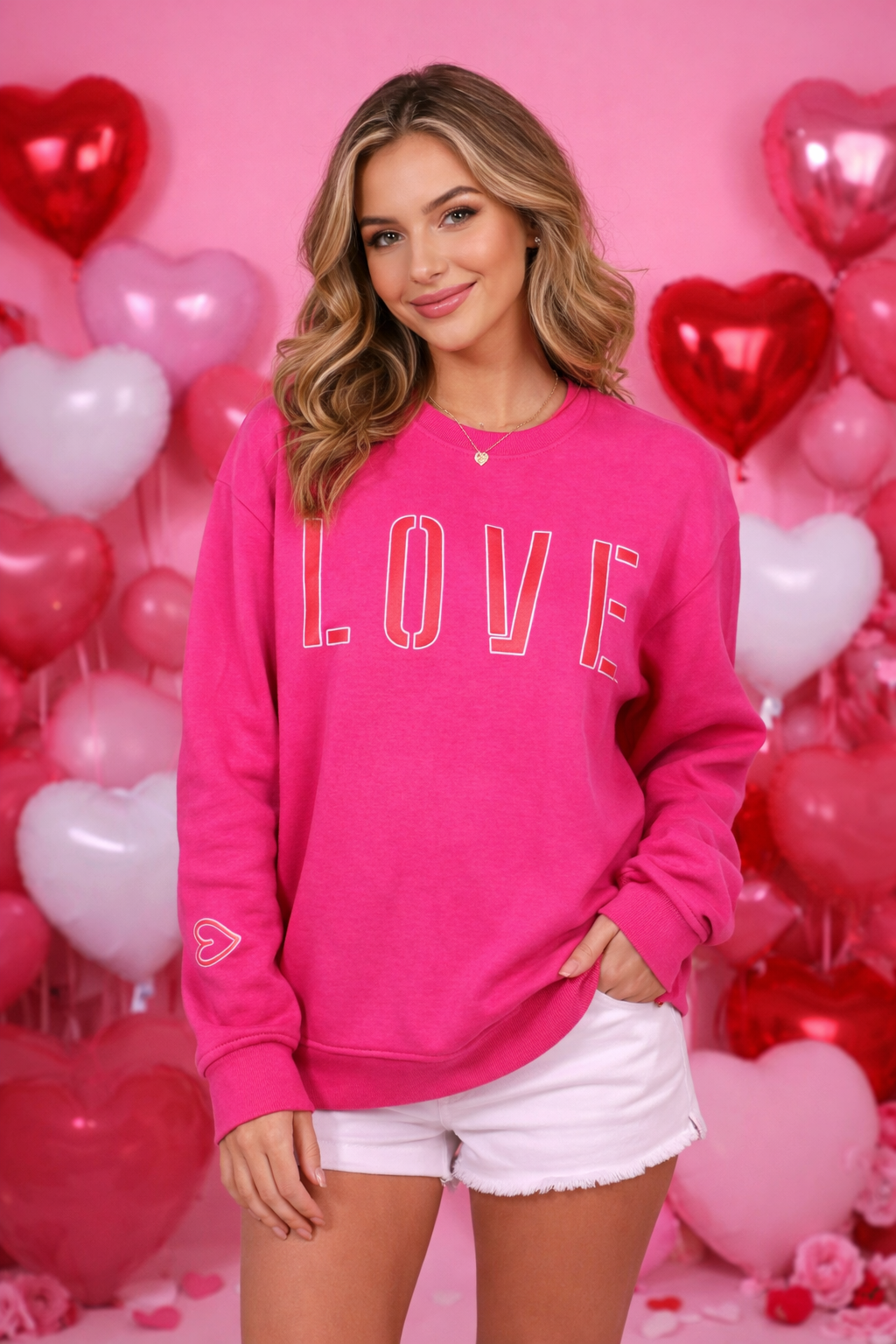 Love Stencil Puff Print Sweatshirt