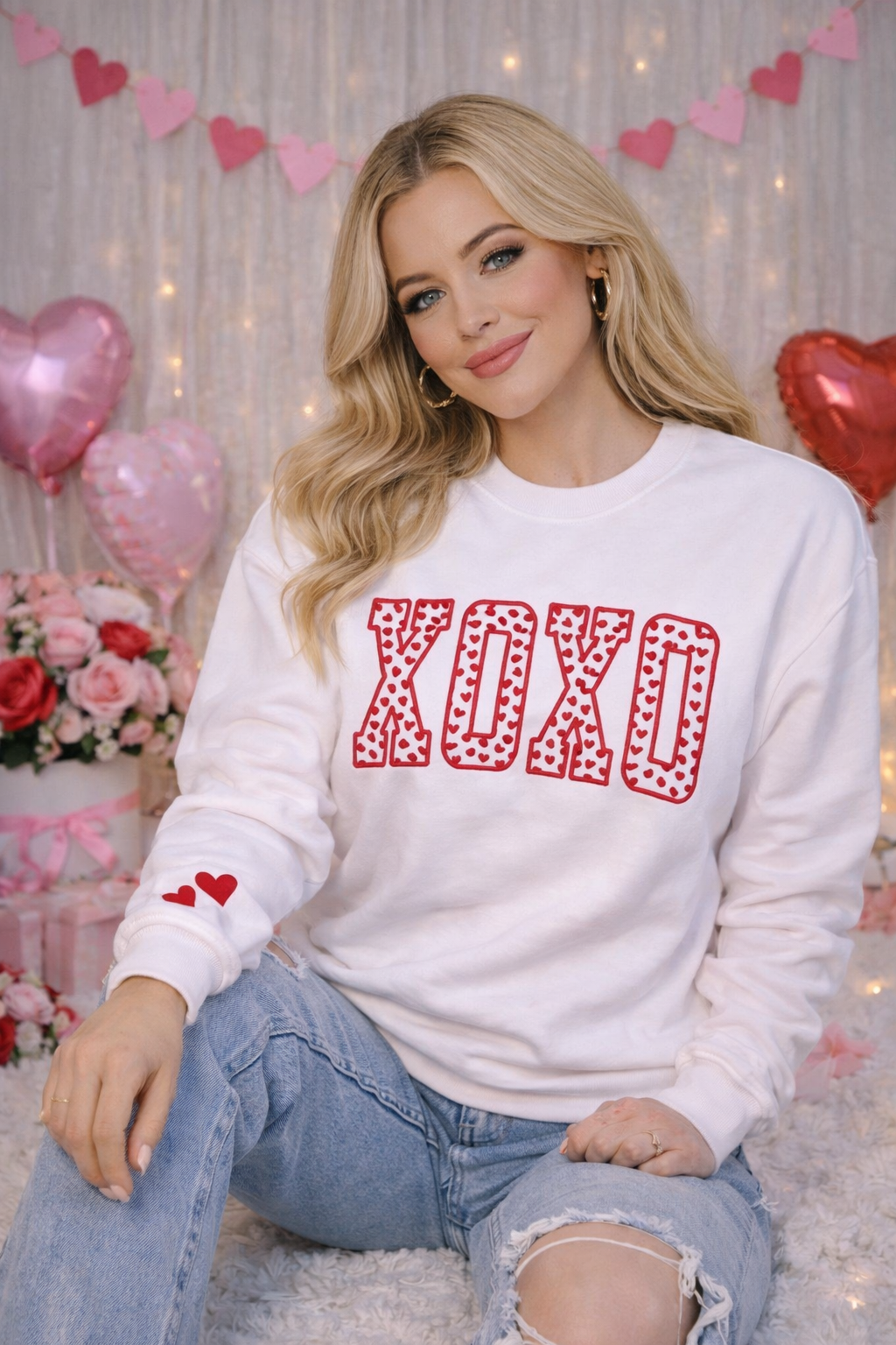XOXO Heart Puff Print Sweatshirt