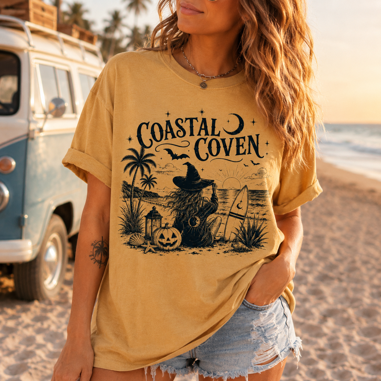 Coastal Coven Halloween Shirt | Coastal Witch Tee | Beach Halloween Shirt | Spooky Beach Graphic Tee | Witchy Fall Shirt for Women