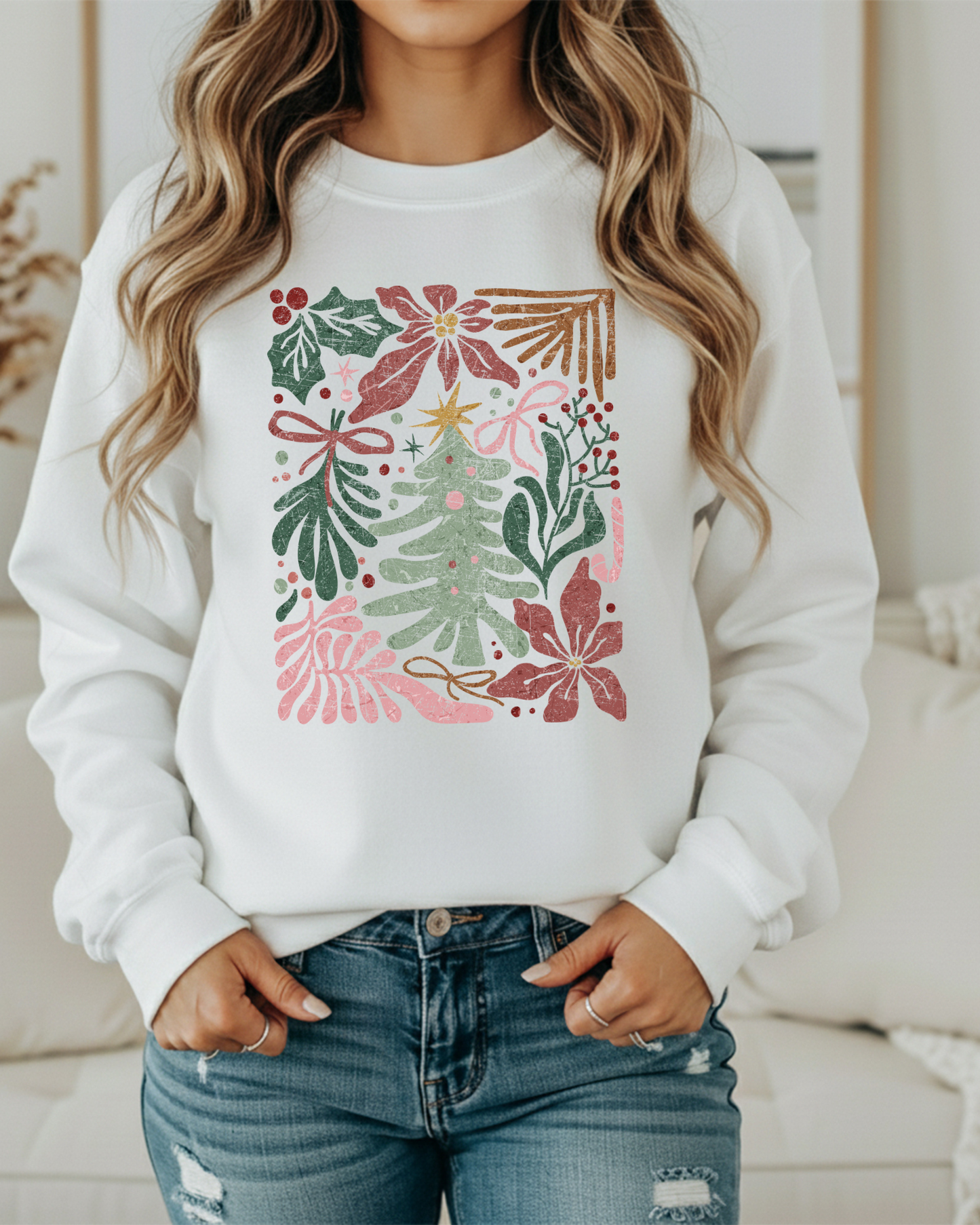 Boho Christmas Tree Sweatshirt– Modern Holiday crewneck