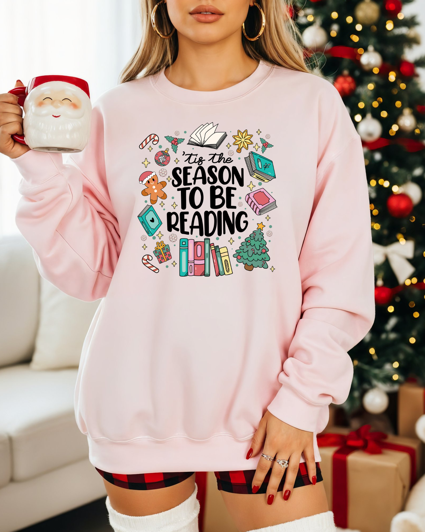 ’Tis the Season to Be Reading Sweatshirt – Book Lover Christmas Crewneck | Cozy Holiday Reading Pullover in 5 Colors