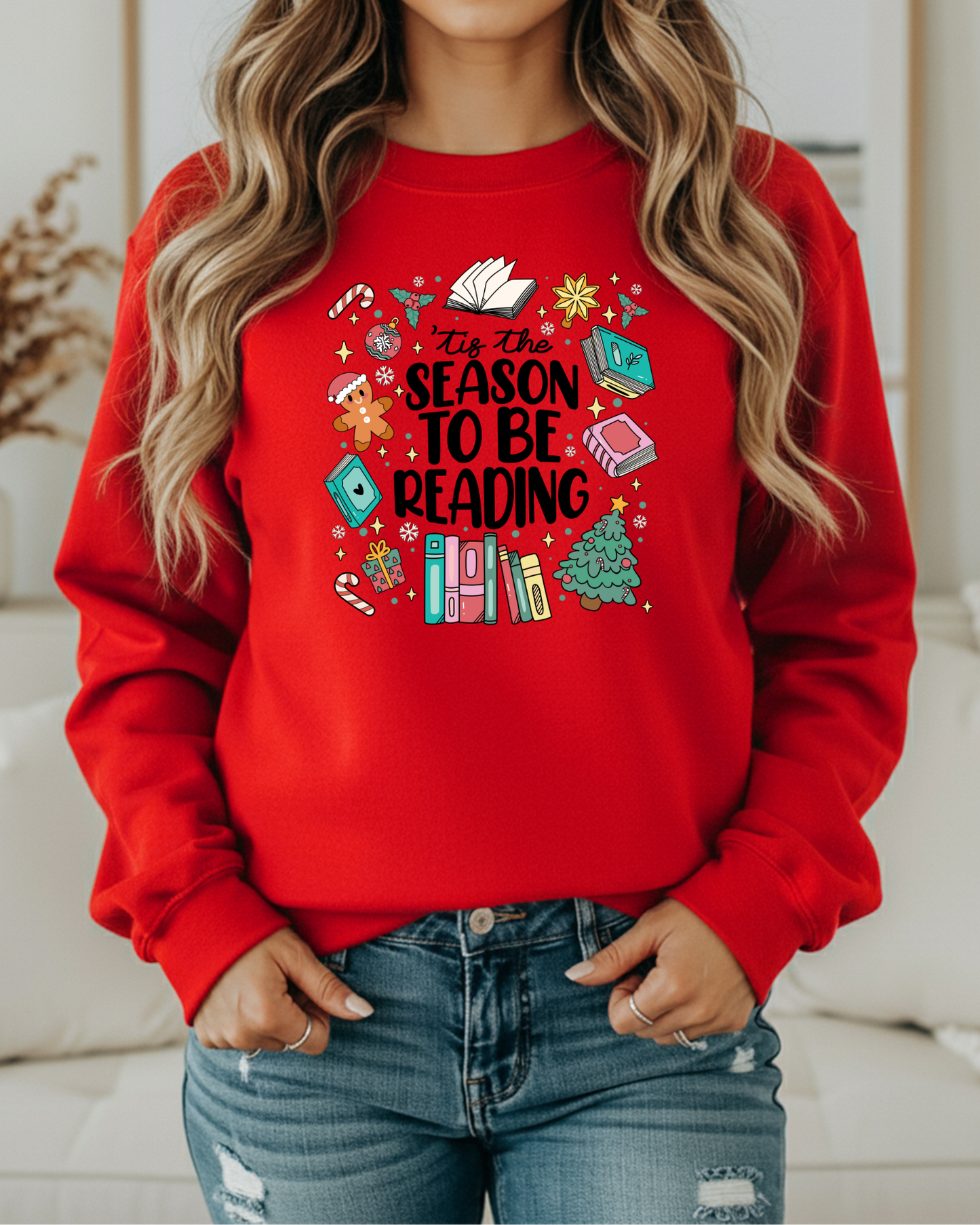 ’Tis the Season to Be Reading Sweatshirt – Book Lover Christmas Crewneck | Cozy Holiday Reading Pullover in 5 Colors