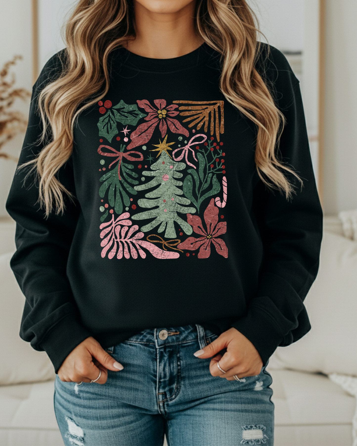 Boho Christmas Tree Sweatshirt– Modern Holiday crewneck