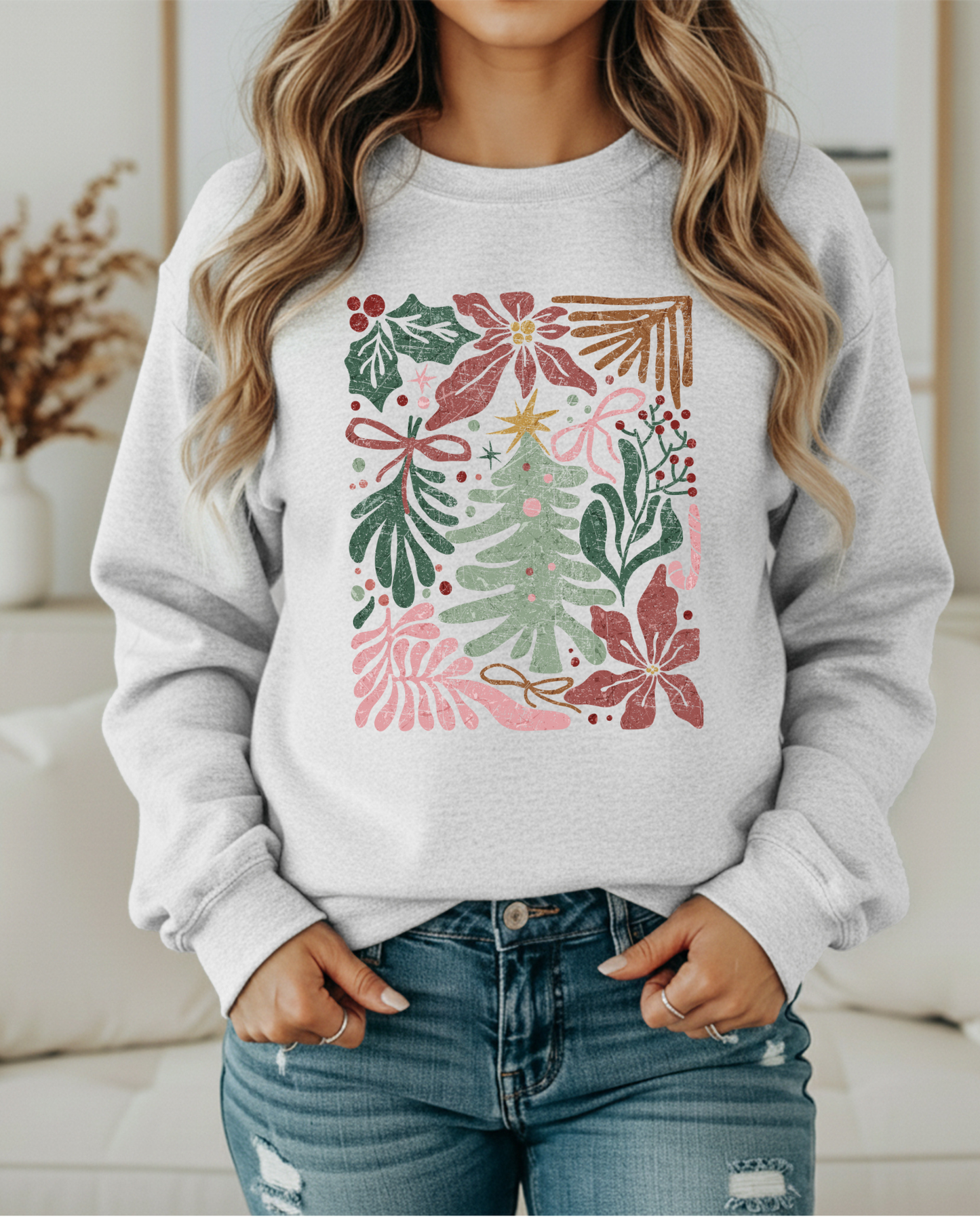 Boho Christmas Tree Sweatshirt– Modern Holiday crewneck