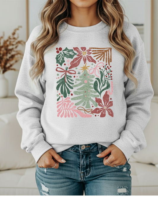 Boho Christmas Tree Sweatshirt– Modern Holiday crewneck
