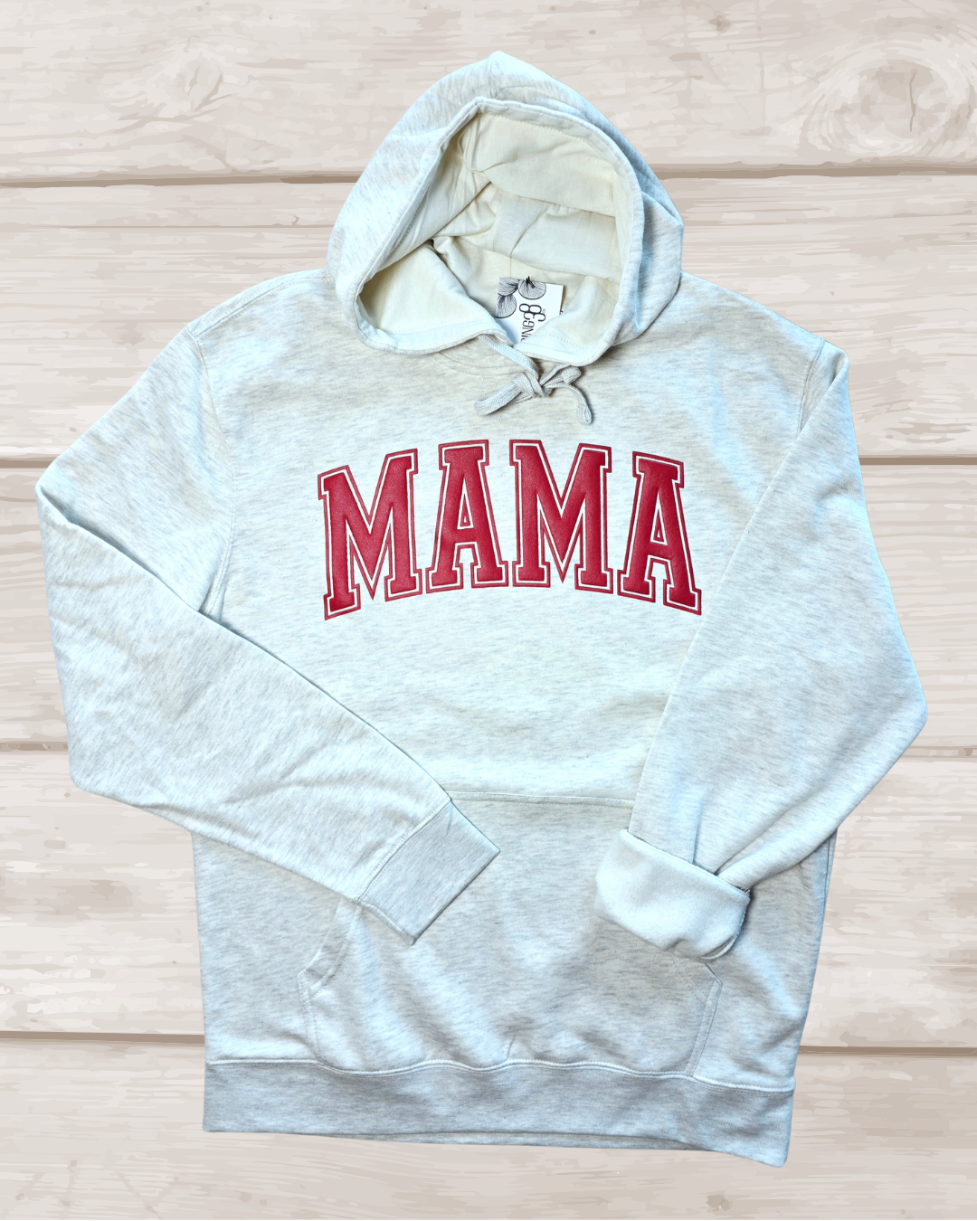 MAMA Puff Print Varsity Sweatshirt, Hoodie – Oatmeal Heather | Raised Ink Cozy Mom Crewneck/Hoodie by Trending38