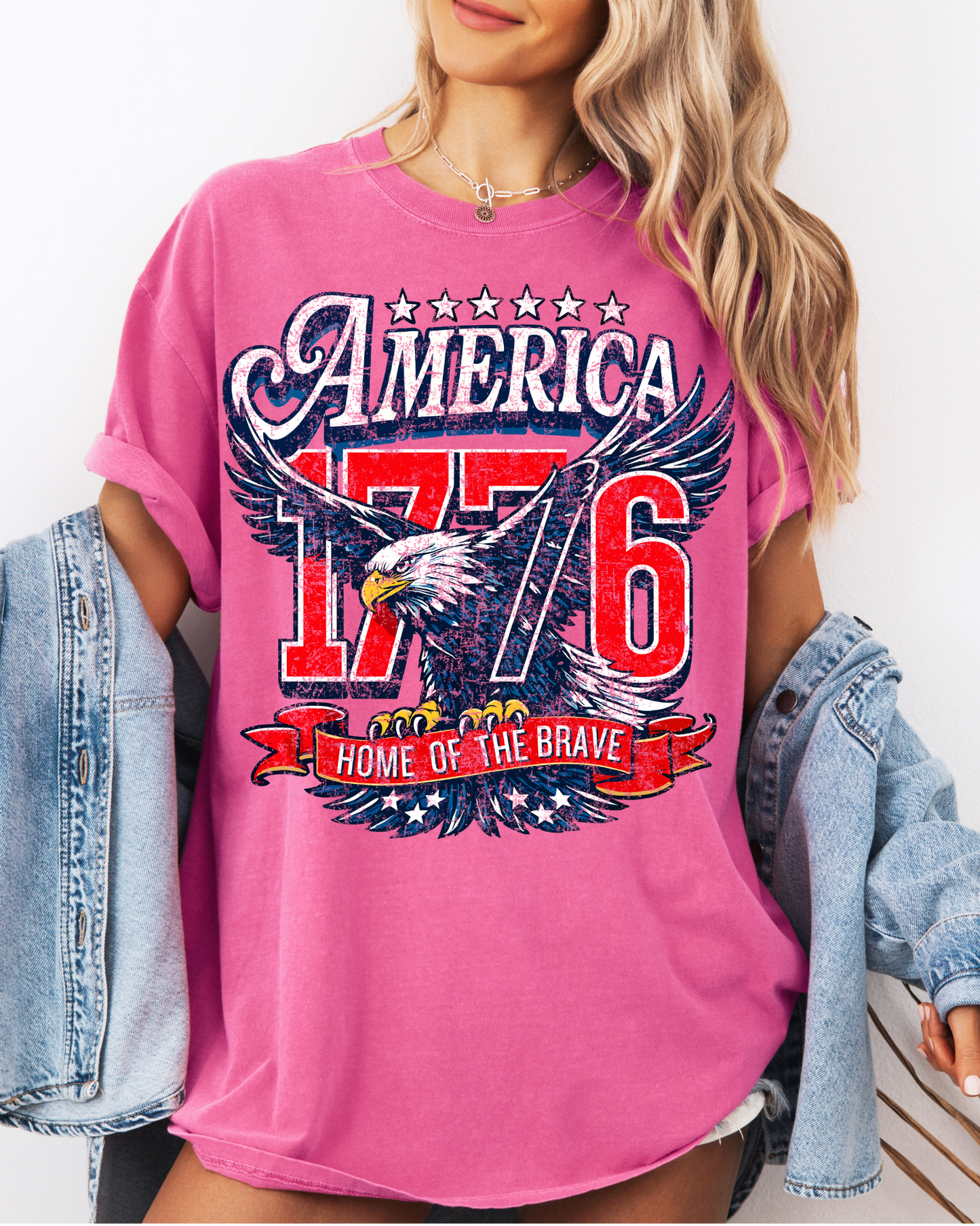America 1776 Home of the Brave Comfort Colors® Graphic Tee | Patriotic Eagle Oversized Shirt