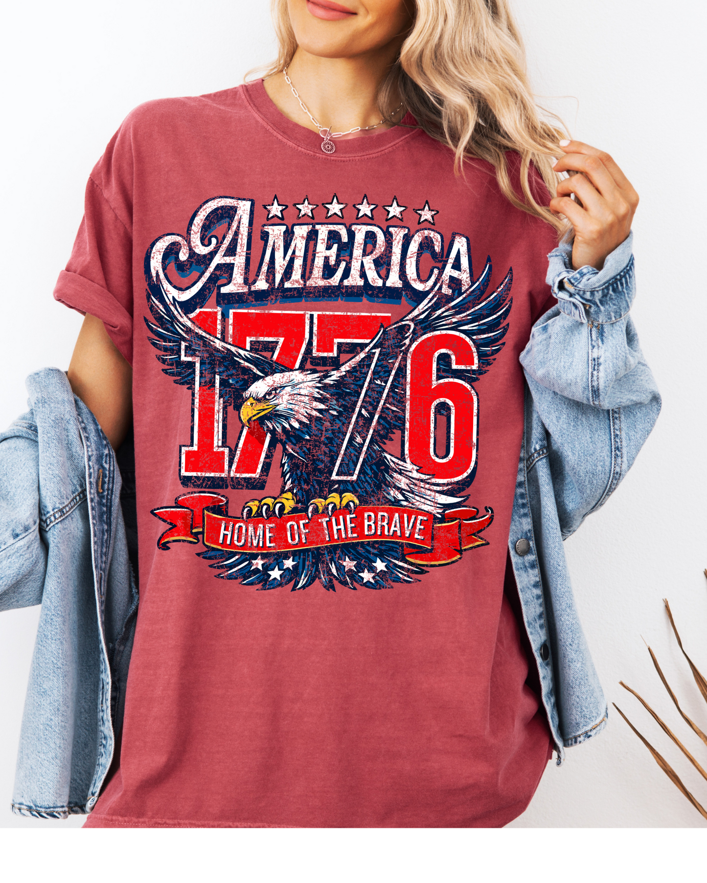 America 1776 Home of the Brave Comfort Colors® Graphic Tee | Patriotic Eagle Oversized Shirt