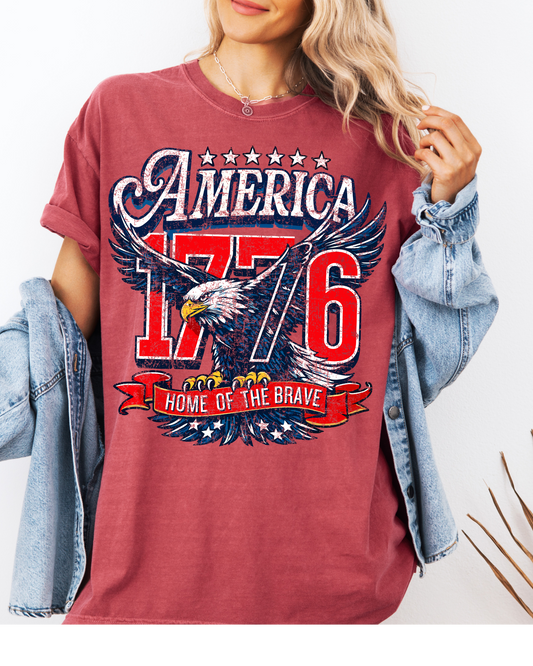 America 1776 Home of the Brave Comfort Colors® Graphic Tee | Patriotic Eagle Oversized Shirt