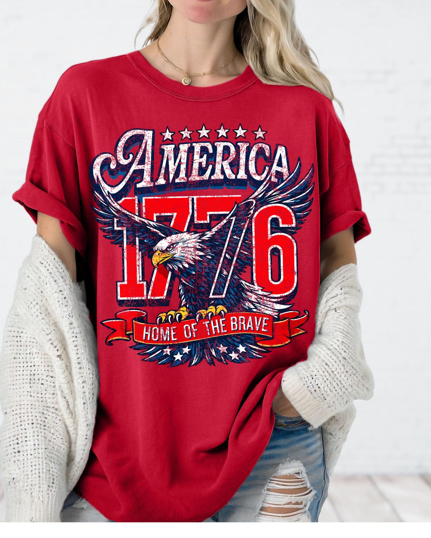 America 1776 Home of the Brave Comfort Colors® Graphic Tee | Patriotic Eagle Oversized Shirt