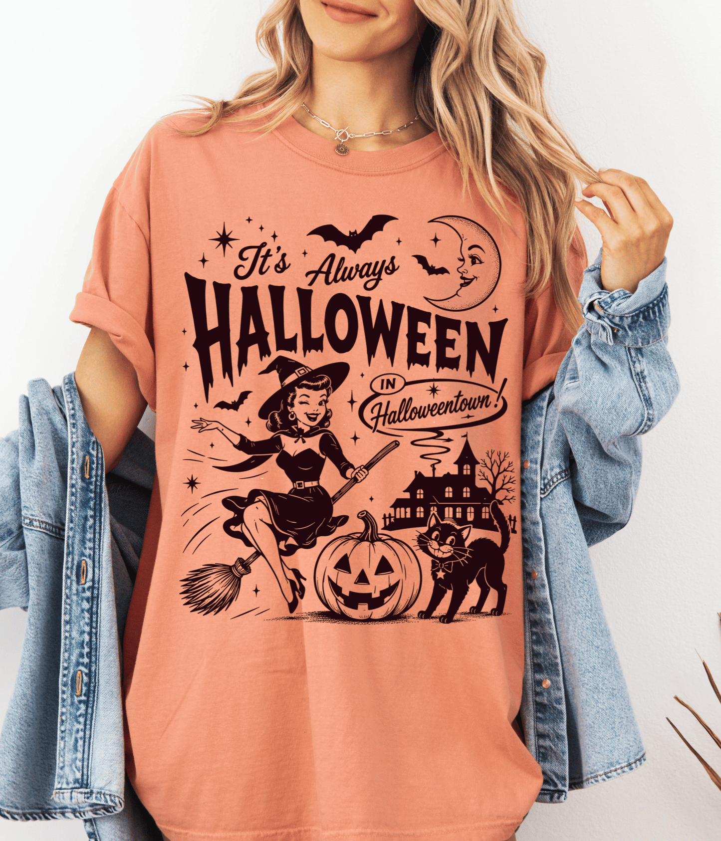 It's Always Halloween Vintage Graphic Tee | Retro Witch Halloween Shirt