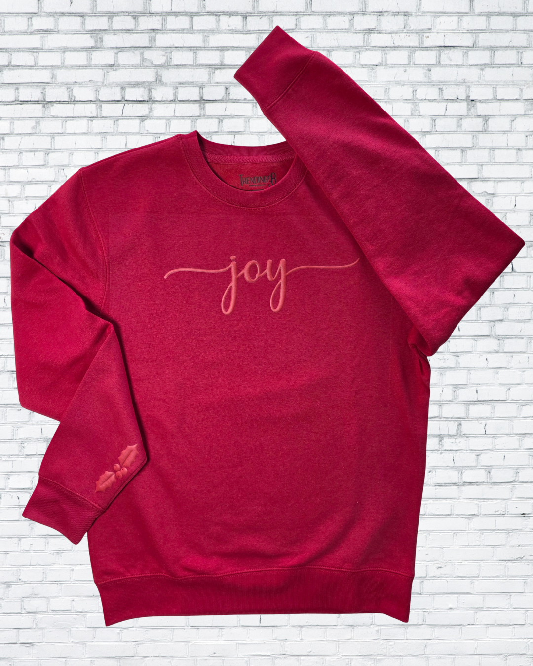 Joy Puff Print Christmas Sweatshirt – Red, Forest Green & Oatmeal Heather | Holiday Cozy Crewneck by Trending38