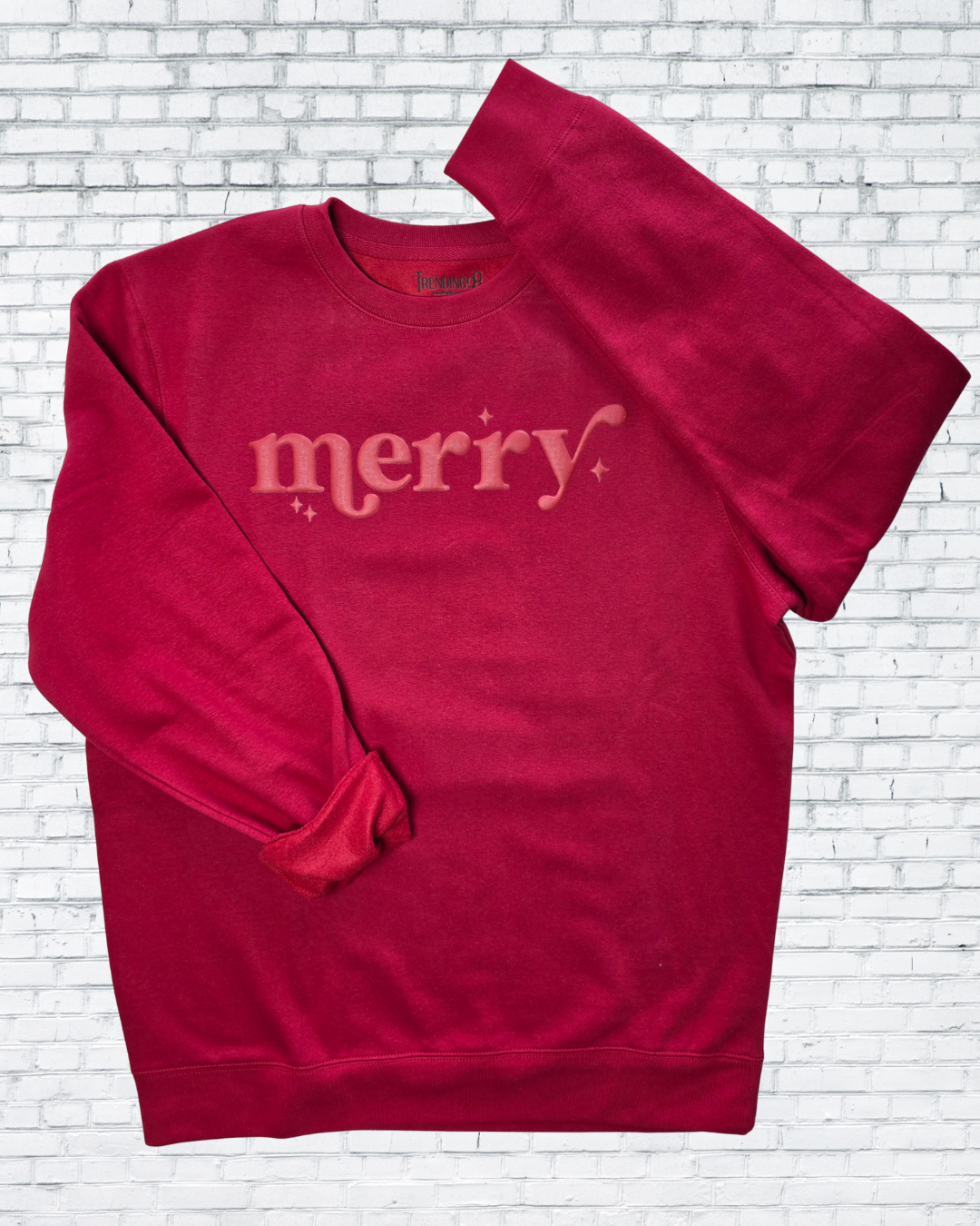 Merry Puff Print Christmas Sweatshirt – Oatmeal Heather, Red & Forest Green | Holiday Cozy Crewneck by Trending38