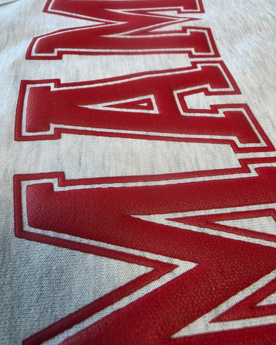 MAMA Puff Print Varsity Sweatshirt – Oatmeal Heather | Raised Ink Cozy Mom Crewneck by Trending38