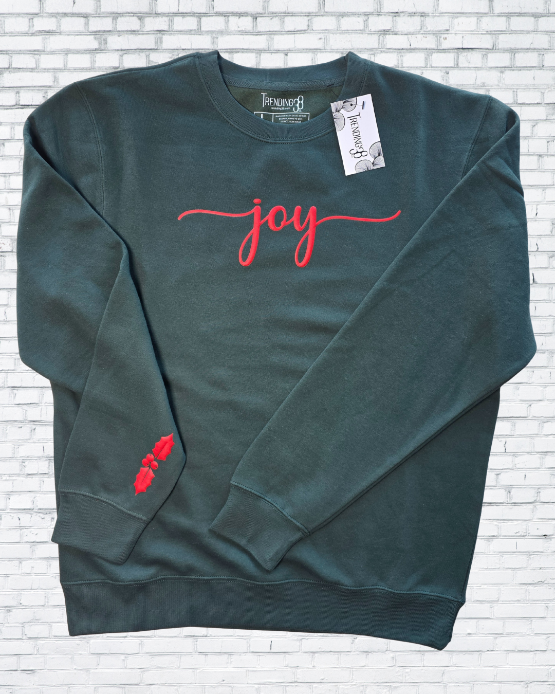 Joy Puff Print Christmas Sweatshirt – Red, Forest Green & Oatmeal Heather | Holiday Cozy Crewneck by Trending38