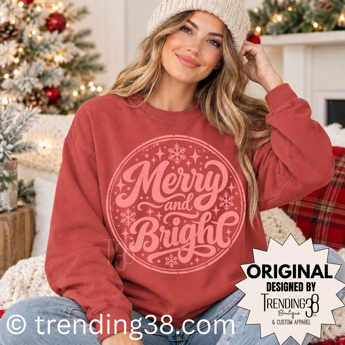 Pink Merry & Bright Christmas Sweatshirt | Comfort Colors