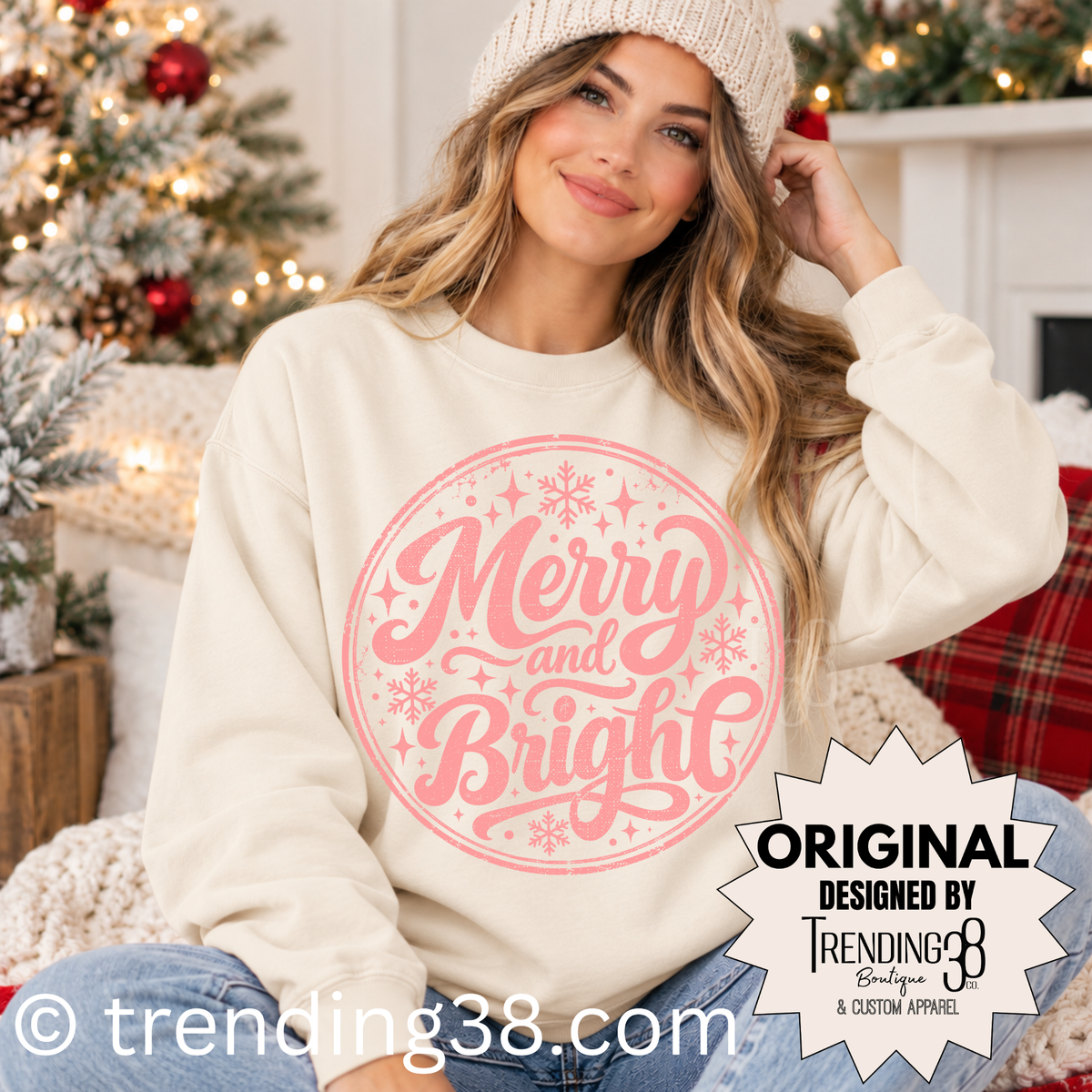 Pink Merry & Bright Christmas Sweatshirt | Comfort Colors