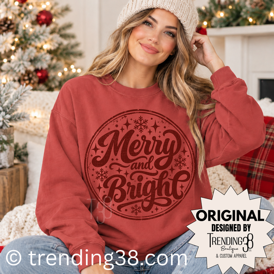 Merry and Bright Christmas Sweatshirt | Comfort Colors Crewneck