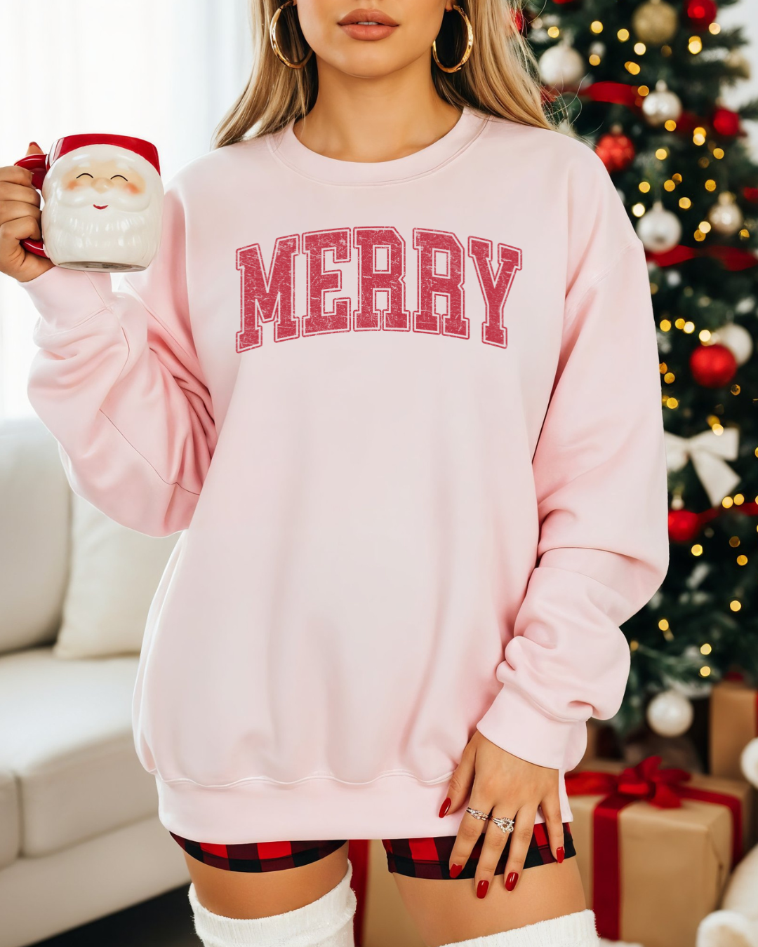Merry Pink Christmas Sweatshirt – Cozy Holiday Pullover