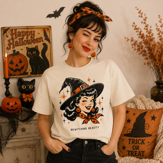 Bewitching Beauty | Retro Halloween Witch Graphic Tee