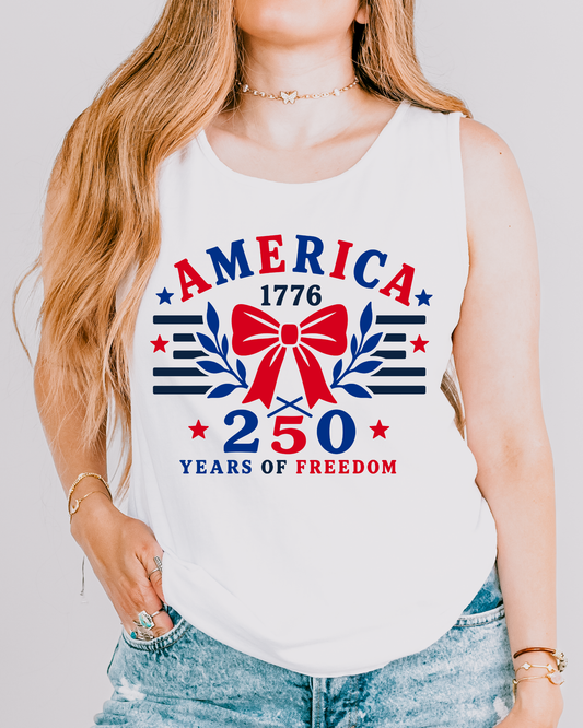 America 250 Comfort Colors® Tank Top | Patriotic Coquette Bow Tank | 1776 America 250 Years of Freedom Shirt