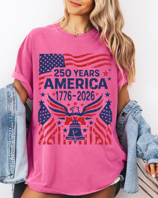 250 Years America Graphic Tee, Comfort Colors Top, Patriotic Shirt, 1776 2026 America, USA Graphic T-Shirt, Fourth of July Top, Vintage USA Top
