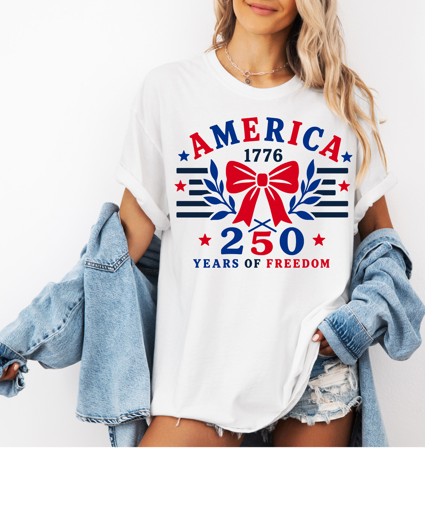 America 250 Years of Freedom Comfort Colors T-Shirt | Patriotic Bow Tee | USA 1776 Independence Day Shirt | Fourth of July Graphic Tee