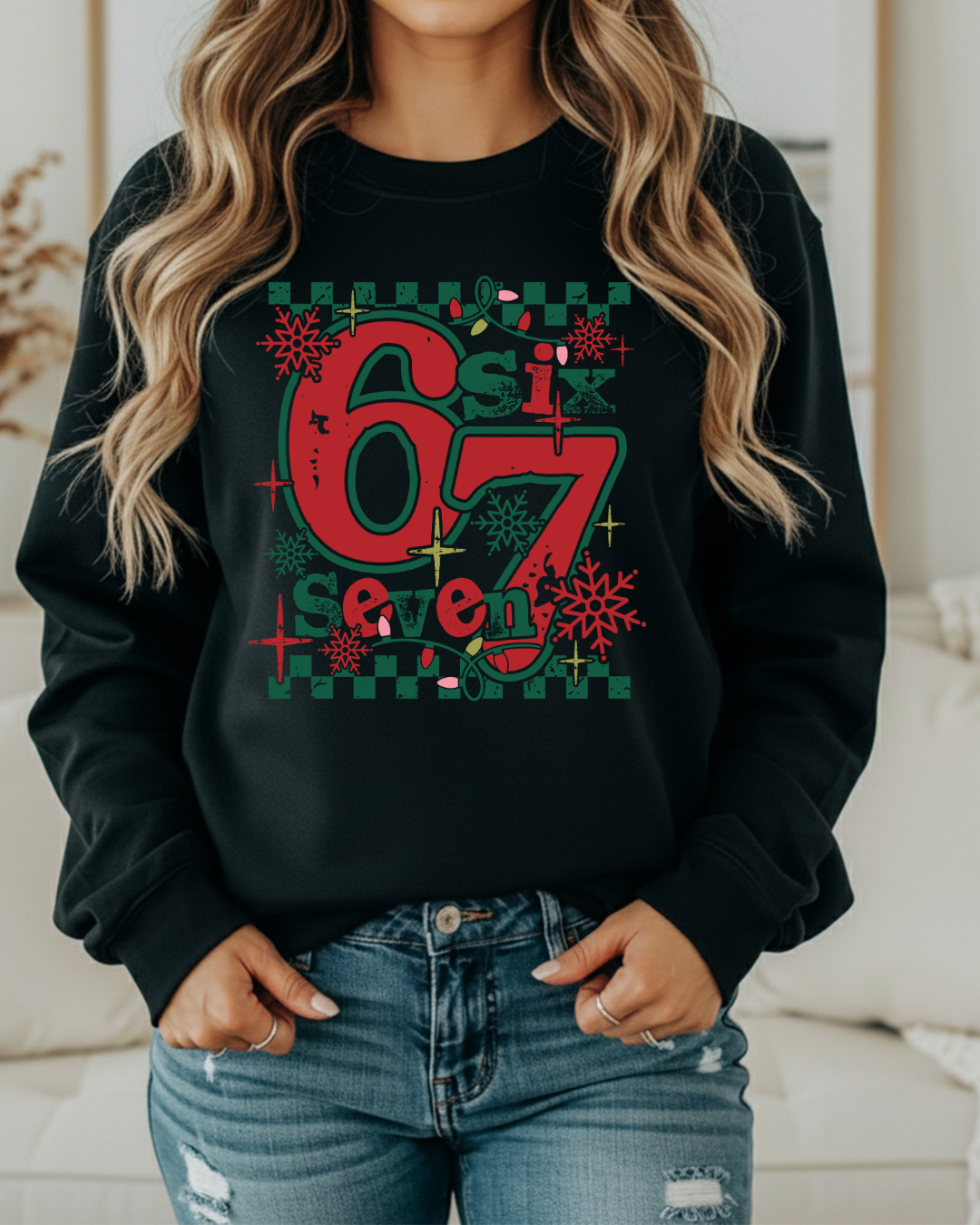 Six Seven Christmas Sweatshirt – Funny Holiday Saying Sweatshirt, Festive Winter Pullover