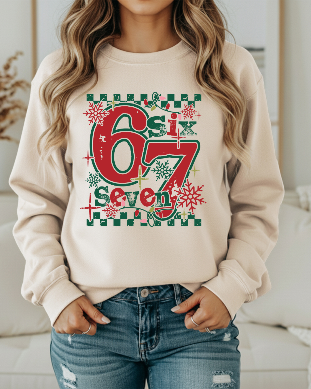 Six Seven Christmas Sweatshirt – Funny Holiday Saying Sweatshirt, Festive Winter Pullover