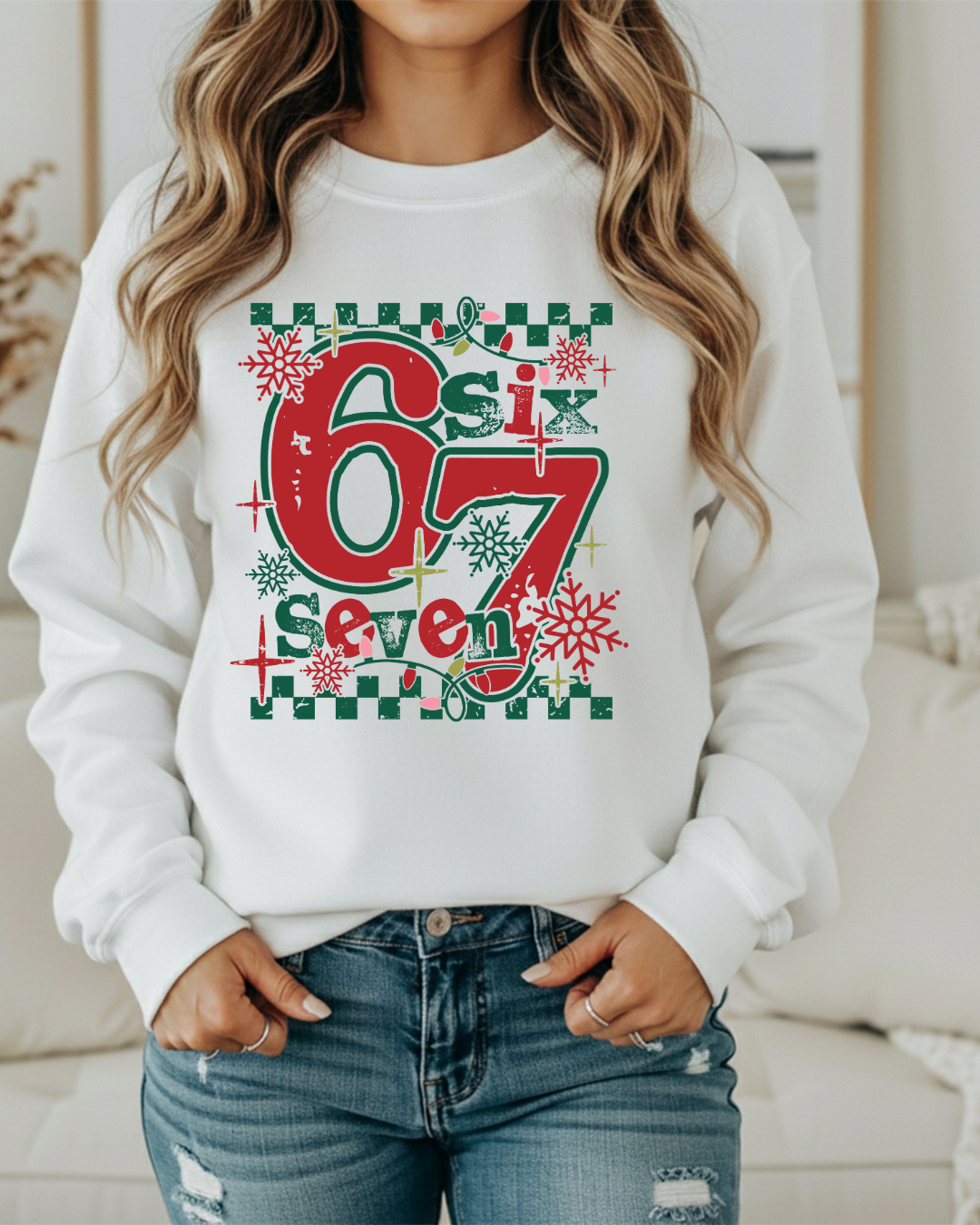 Six Seven Christmas Sweatshirt – Funny Holiday Saying Sweatshirt, Festive Winter Pullover