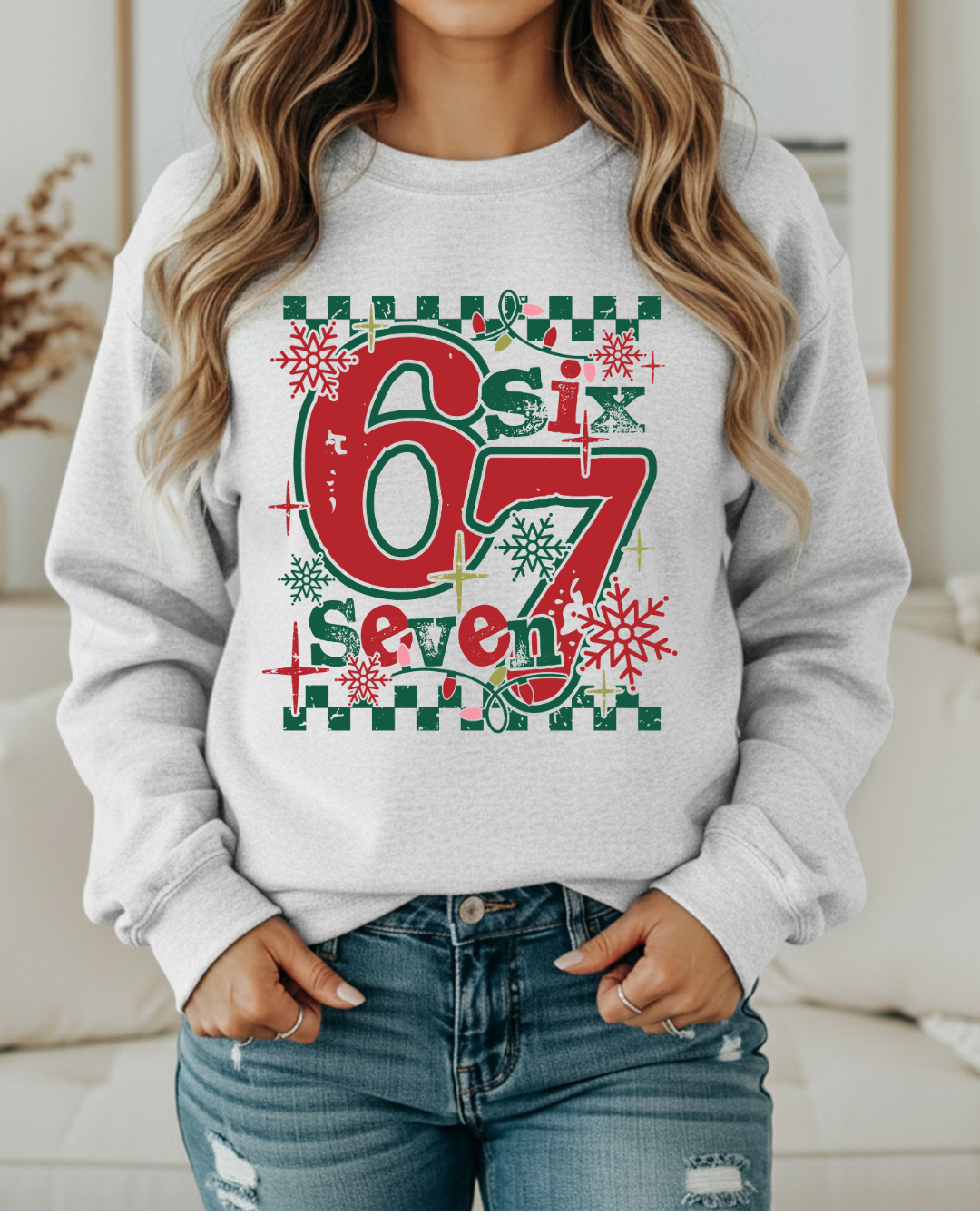 Six Seven Christmas Sweatshirt – Funny Holiday Saying Sweatshirt, Festive Winter Pullover